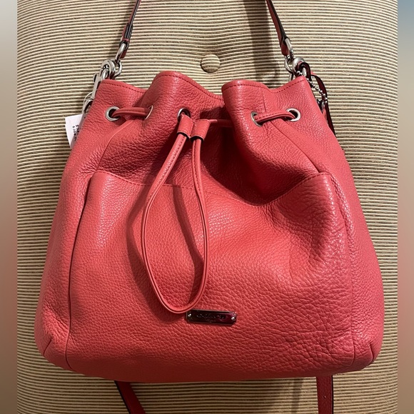 NWT COACH Avery Leather Drawstring Bucket Bag in Tea Rose/Coral - Picture 1 of 14